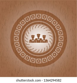 business teamwork icon inside wood badge or emblem
