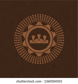 business teamwork icon inside wooden emblem