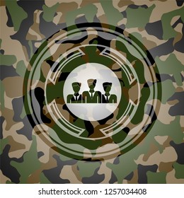 business teamwork icon on camo texture
