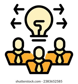 vector de contorno de icono de trabajo en equipo de negocios. Oficina del equipo. Color plano de idea de estrategia