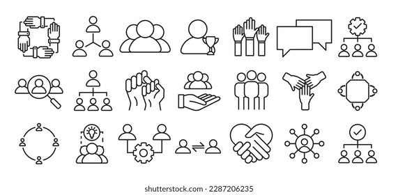 Business Teamwork icon set. the collection includes business teamwork, leadership, management, collaboration, employee and more.