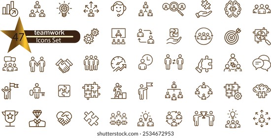 Symbolsatz für Geschäftsteamwork Enthaltend Team arbeiten zusammen, Partnerschaft, Arbeitsgruppe, Vereinbarung, Handshake, Unterstützung, Struktur Hierarchie, Zusammenarbeit, Mitarbeiter, Zusammenarbeit