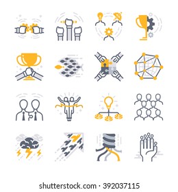 Business Teamwork Icons. Included The Icons As Team, Success, Cooperate, Sync, Share, Friendship And More.