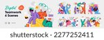 Business Teamwork illustrations. Mega set. Collection of scenes with men and women taking part in business activities. Trendy style