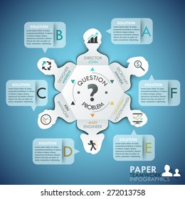 Business teamwork infographics template with paper people for 6 options. Vector illustration. Can be used for workflow layout, banner, diagram, number options, web design