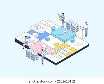 Business Teamwork Isometric Illustration Lineal Color. Suitable for Mobile App, Website, Banner, Diagrams, Infographics, and Other Graphic Assets.