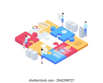 Business Teamwork Isometric Illustration. Suitable for Mobile App, Website, Banner, Diagrams, Infographics, and Other Graphic Assets.