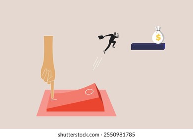 Business teamwork jumping to reach the dollar currency hanging in the sky. concept of Financial goal, income, salary and career path