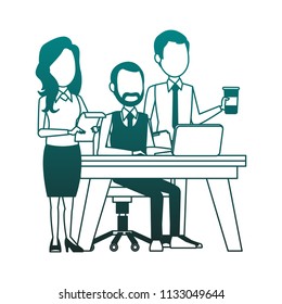 Business teamwork with laptop blue lines