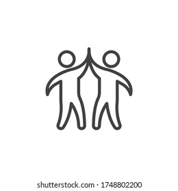 Business teamwork line icon. linear style sign for mobile concept and web design. Businessman giving high five to each other outline vector icon. Symbol, logo illustration. Vector graphics