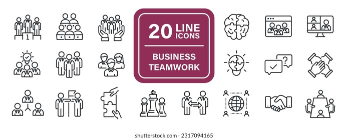 Business teamwork line icons. For website marketing design, logo, app, template, ui, etc. Vector illustration.