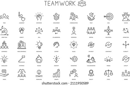 Business teamwork , line vector icons