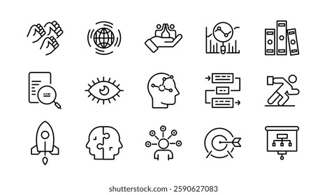 Business teamwork and management line icon set. Company, people, teamwork, office, work, growth, group line icons collection vector. Ui outline icon pack 