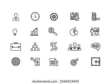 Business teamwork and management line icons collection. Workshop set of web icons in line style. Business Workshop icons for web and mobile app. Simple Set of Business Management Related icons.