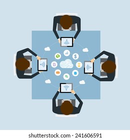 business teamwork meeting on line by cloud technology