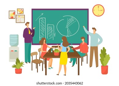 Business teamwork meeting, vector illustration. Man woman character, manager team in flat office work for professional company. Project strategy