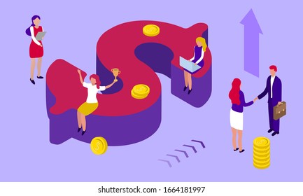 Business teamwork. Modern design isometric concept of Team Success for banner and website. Landing page template. Successful business people working together. Vector illustration.