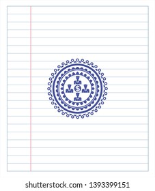 business teamwork and money icon draw with pen effect. Blue ink. Vector Illustration. Detailed.