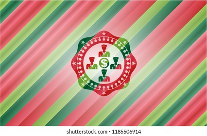 business teamwork and money icon inside christmas emblem.