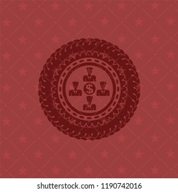 business teamwork and money icon inside red emblem