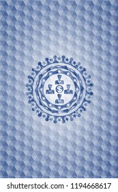 business teamwork and money icon inside blue hexagon emblem.