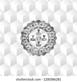 business teamwork and money icon inside retro style grey emblem with geometric cube white background