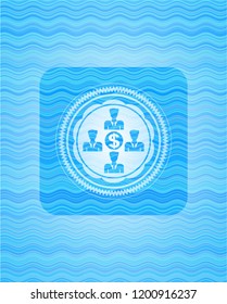 business teamwork and money icon inside water badge background.