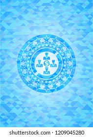 business teamwork and money icon inside sky blue emblem. Mosaic background