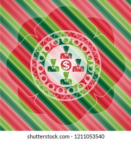 business teamwork and money icon inside christmas colors style badge.