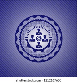 business teamwork and money icon inside jean background