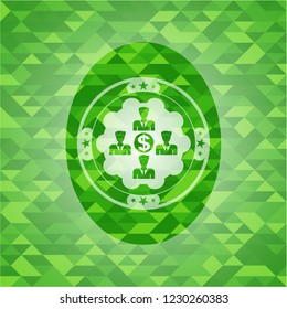 business teamwork and money icon inside green emblem with mosaic background