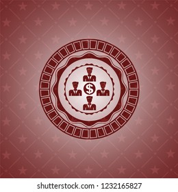 business teamwork and money icon inside red emblem