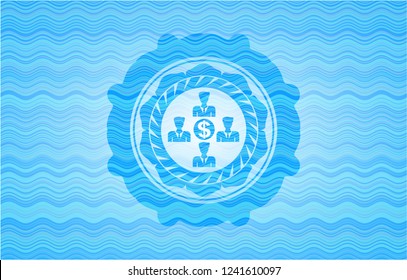 business teamwork and money icon inside water concept emblem.