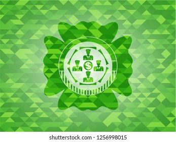 business teamwork and money icon inside green mosaic emblem