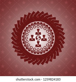business teamwork and money icon inside red icon or emblem