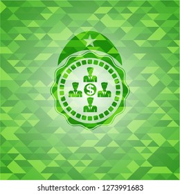 business teamwork and money icon inside realistic green mosaic emblem