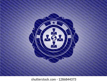 business teamwork and money icon inside denim background