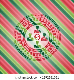 business teamwork and money icon inside christmas style emblem.