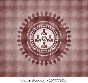 business teamwork and money icon inside red seamless polygonal badge.