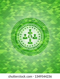 business teamwork and money icon inside green emblem. Mosaic background