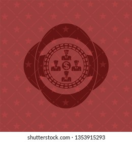 business teamwork and money icon inside red emblem. Vintage.