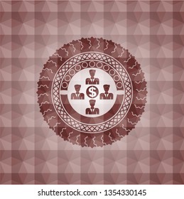 business teamwork and money icon inside red geometric pattern emblem. Seamless.