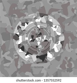 business teamwork and money icon inside grey camouflage emblem