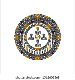 business teamwork and money icon inside arabic style emblem. Arabesque decoration.