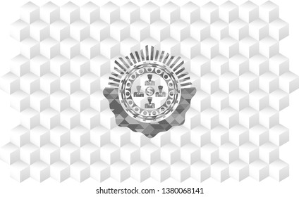 business teamwork and money icon inside retro style grey emblem with geometric cube white background