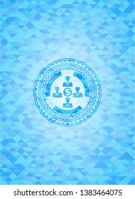business teamwork and money icon inside realistic light blue mosaic emblem