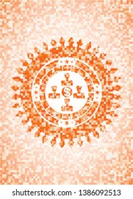 business teamwork and money icon inside abstract orange mosaic emblem with background