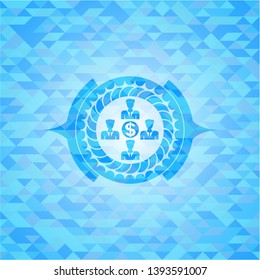 business teamwork and money icon inside sky blue emblem with mosaic ecological style background