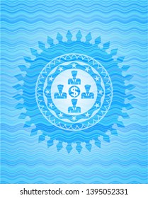 business teamwork and money icon inside water wave concept badge.