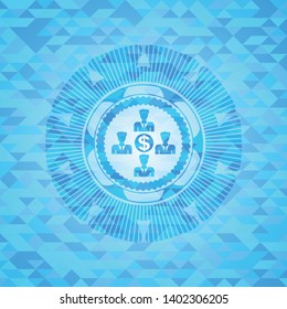 business teamwork and money icon inside sky blue emblem. Mosaic background
